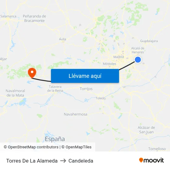 Torres De La Alameda to Candeleda map