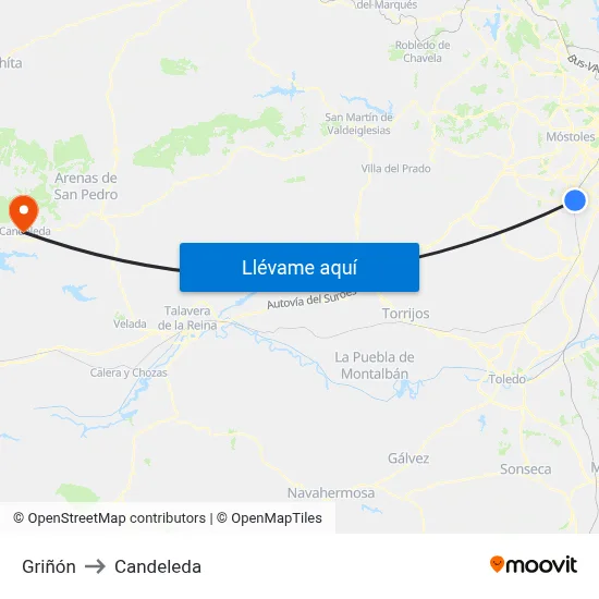 Griñón to Candeleda map