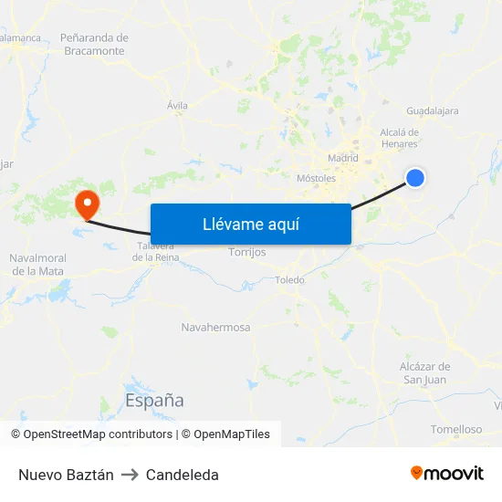 Nuevo Baztán to Candeleda map