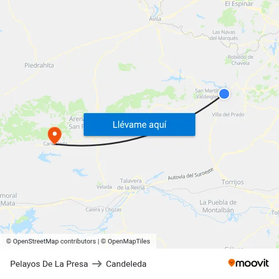 Pelayos De La Presa to Candeleda map