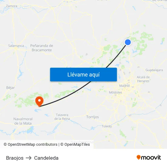 Braojos to Candeleda map