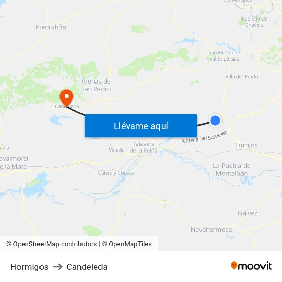 Hormigos to Candeleda map