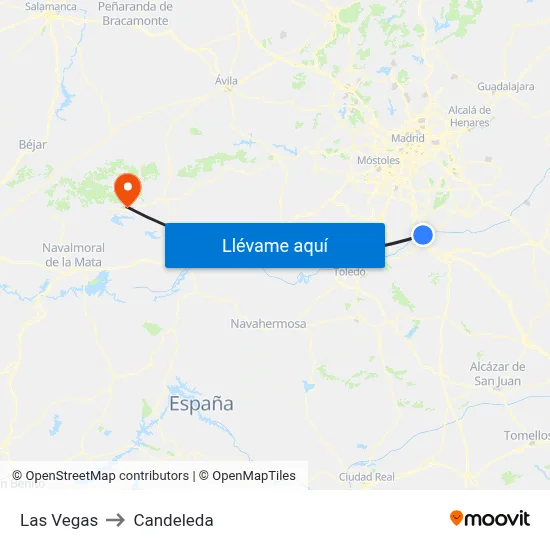 Las Vegas to Candeleda map