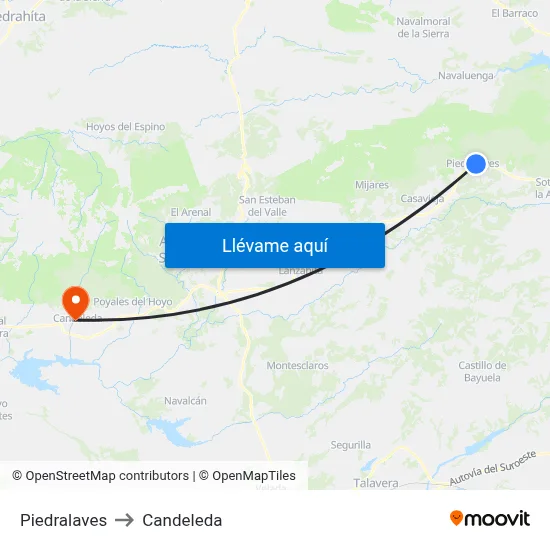 Piedralaves to Candeleda map