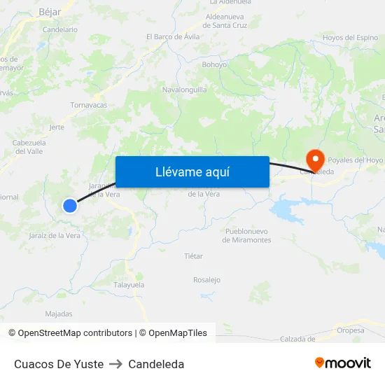 Cuacos De Yuste to Candeleda map