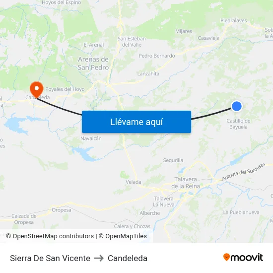 Sierra De San Vicente to Candeleda map
