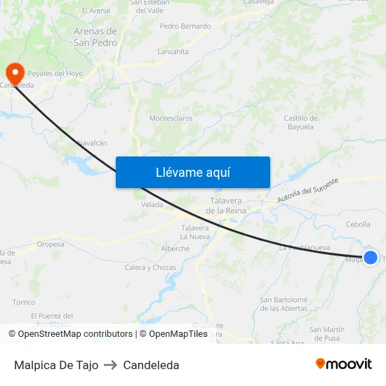 Malpica De Tajo to Candeleda map