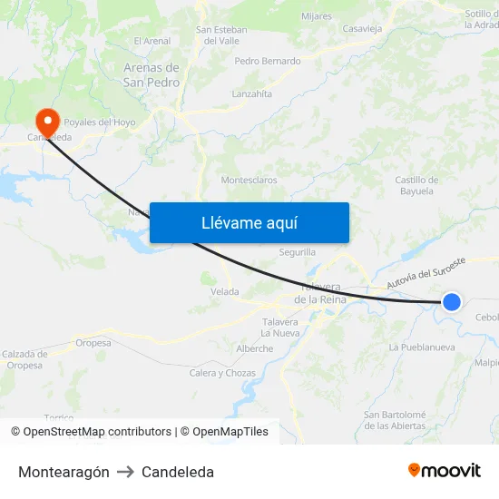 Montearagón to Candeleda map