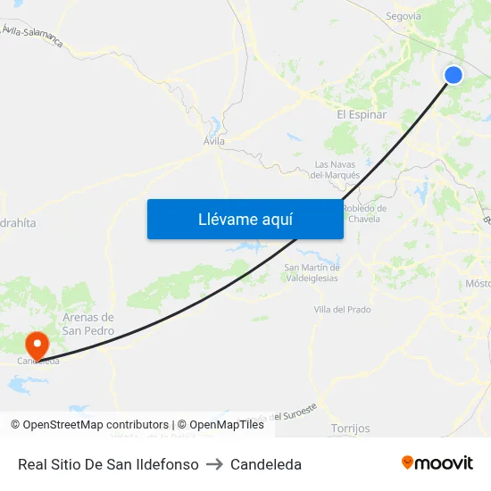 Real Sitio De San Ildefonso to Candeleda map