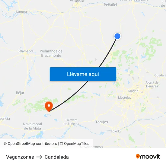 Veganzones to Candeleda map