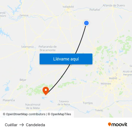 Cuéllar to Candeleda map