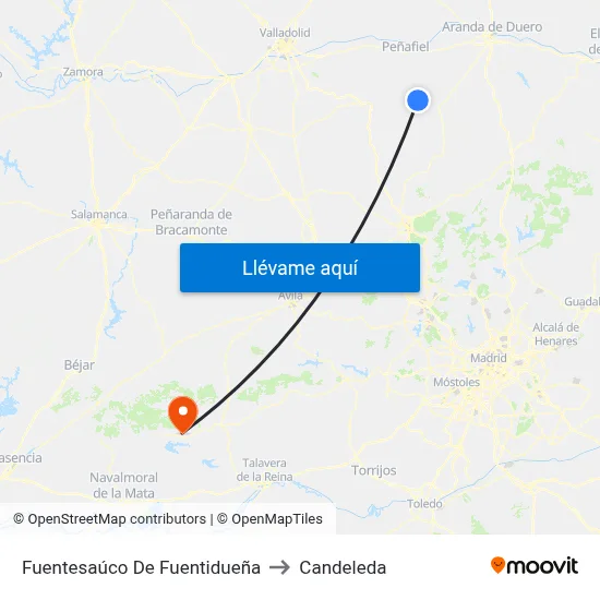 Fuentesaúco De Fuentidueña to Candeleda map