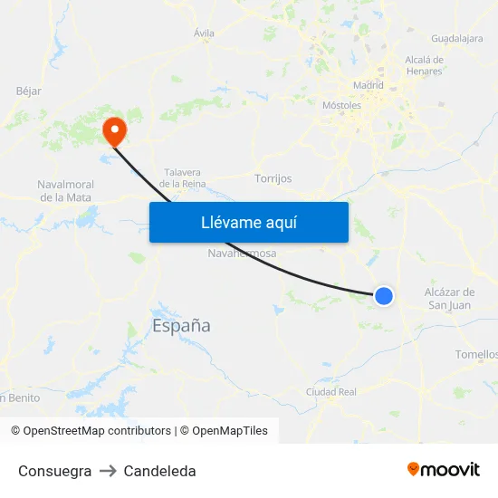 Consuegra to Candeleda map