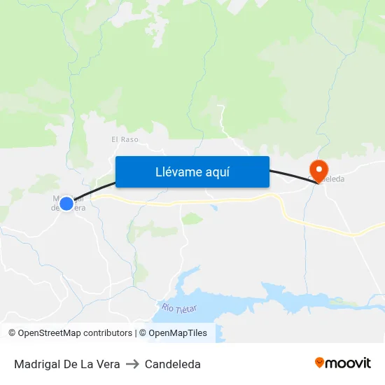 Madrigal De La Vera to Candeleda map