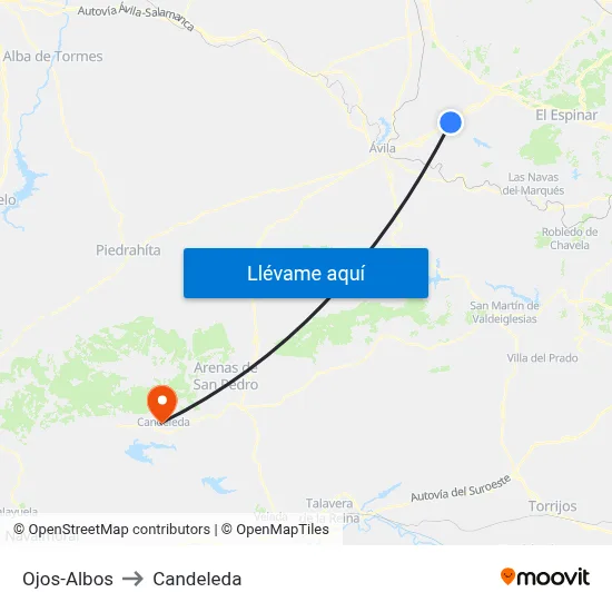 Ojos-Albos to Candeleda map