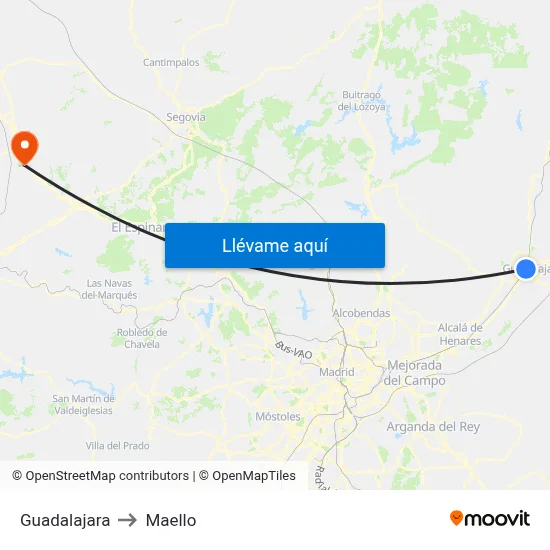 Guadalajara to Maello map