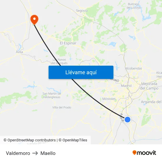 Valdemoro to Maello map