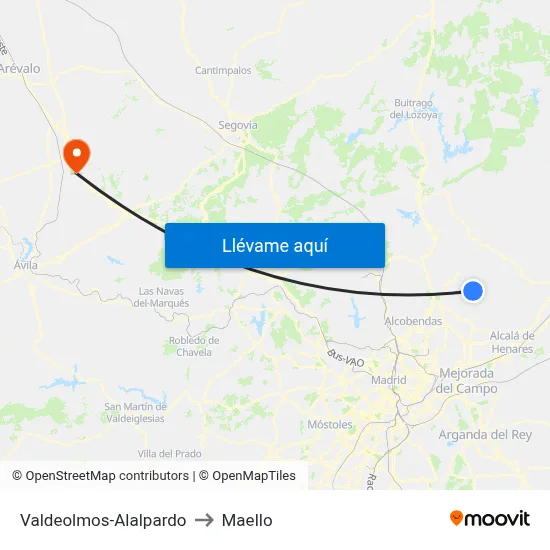 Valdeolmos-Alalpardo to Maello map