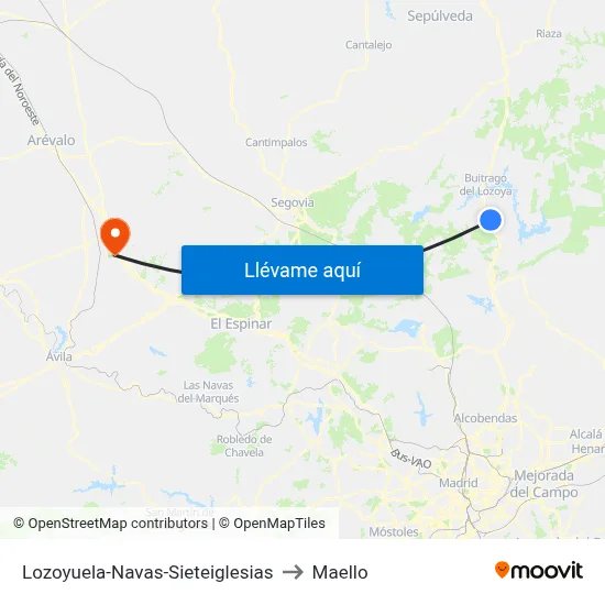 Lozoyuela-Navas-Sieteiglesias to Maello map