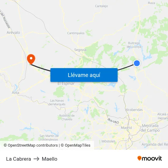 La Cabrera to Maello map