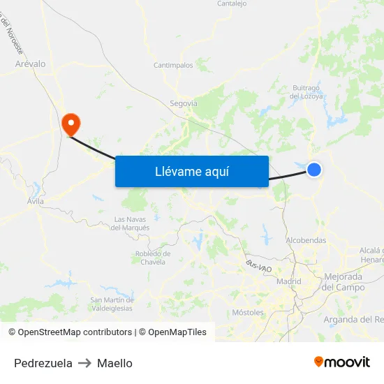 Pedrezuela to Maello map