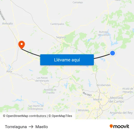Torrelaguna to Maello map