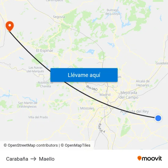 Carabaña to Maello map