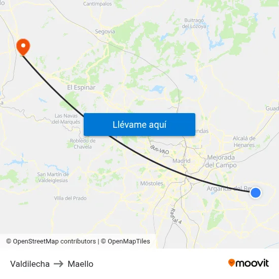 Valdilecha to Maello map
