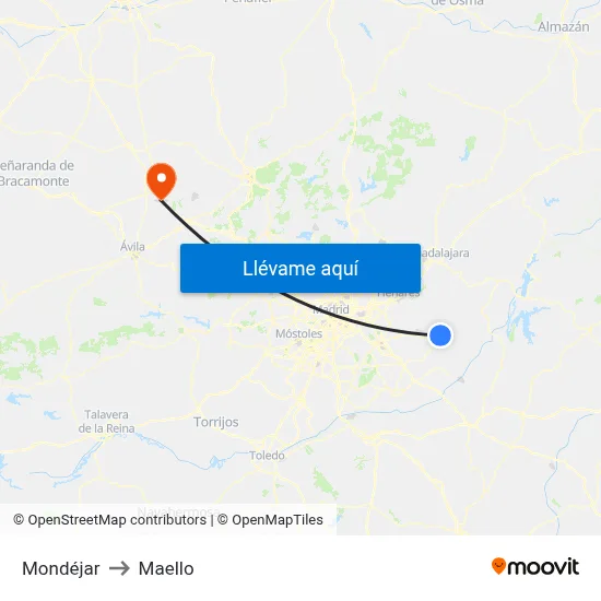 Mondéjar to Maello map