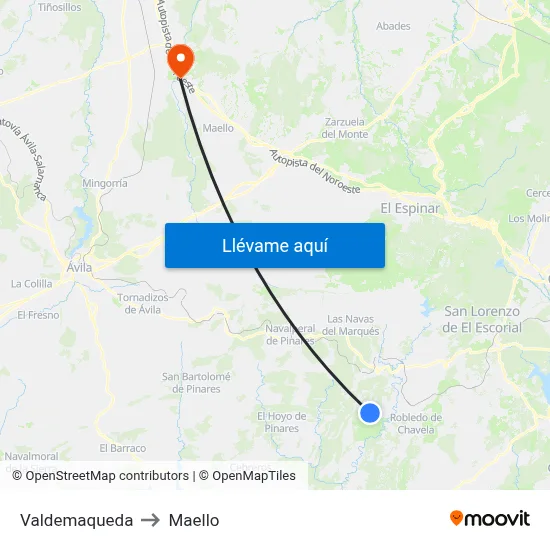 Valdemaqueda to Maello map
