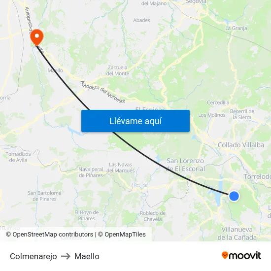 Colmenarejo to Maello map