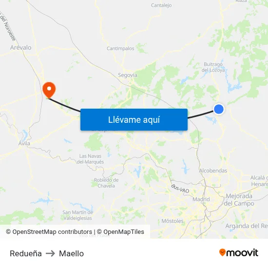 Redueña to Maello map