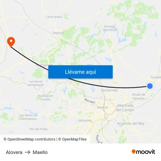 Alovera to Maello map