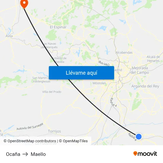 Ocaña to Maello map