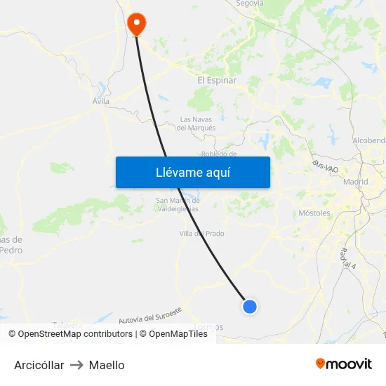 Arcicóllar to Maello map