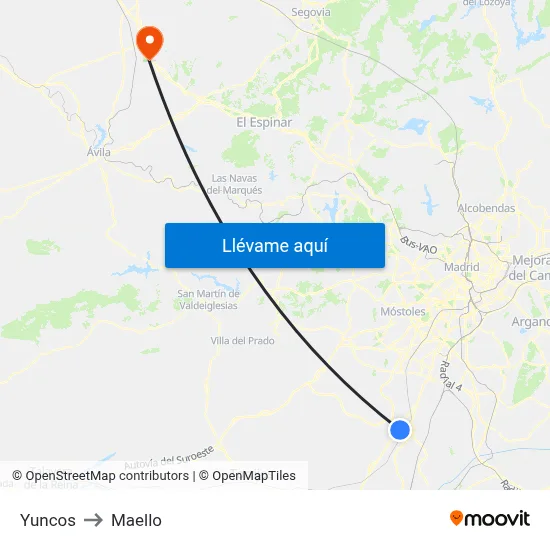 Yuncos to Maello map