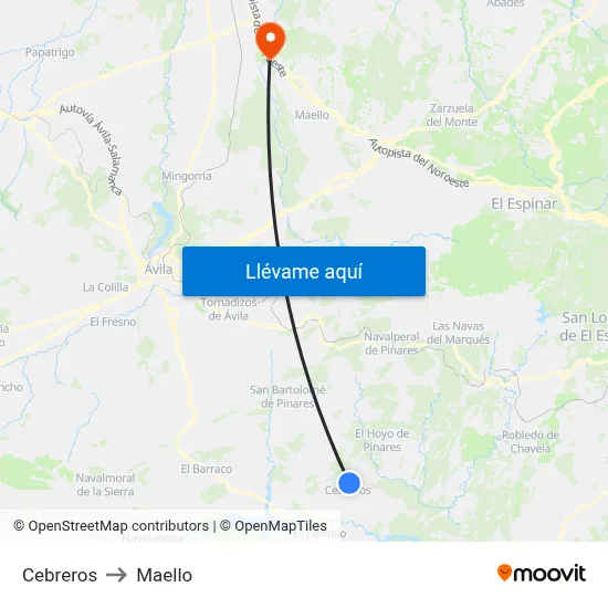 Cebreros to Maello map