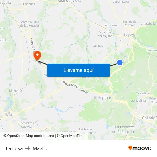 La Losa to Maello map