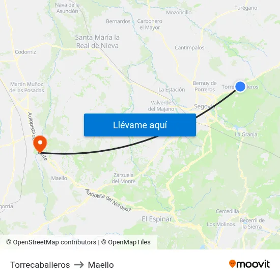 Torrecaballeros to Maello map