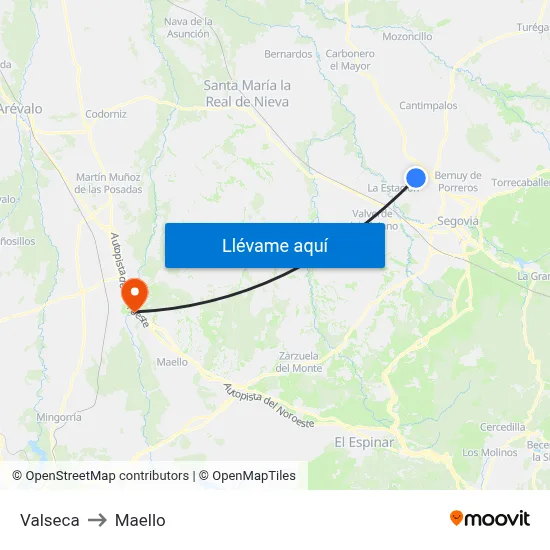 Valseca to Maello map