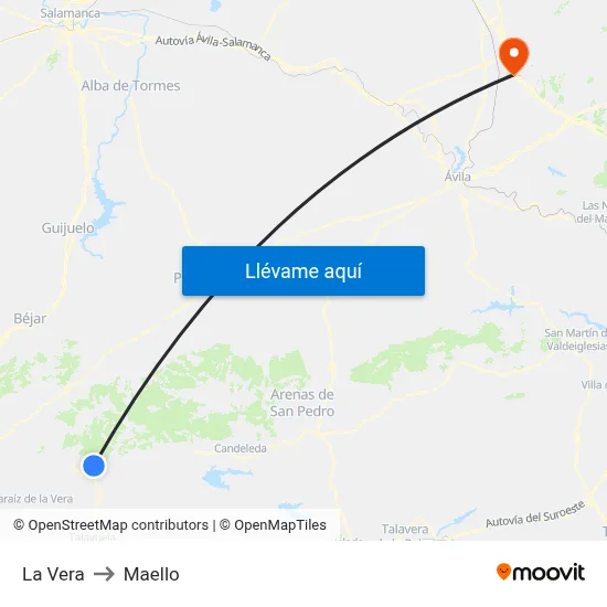 La Vera to Maello map