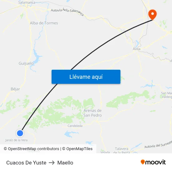 Cuacos De Yuste to Maello map