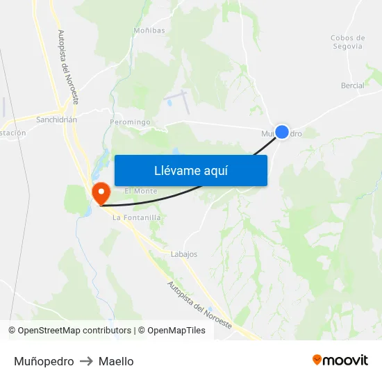 Muñopedro to Maello map