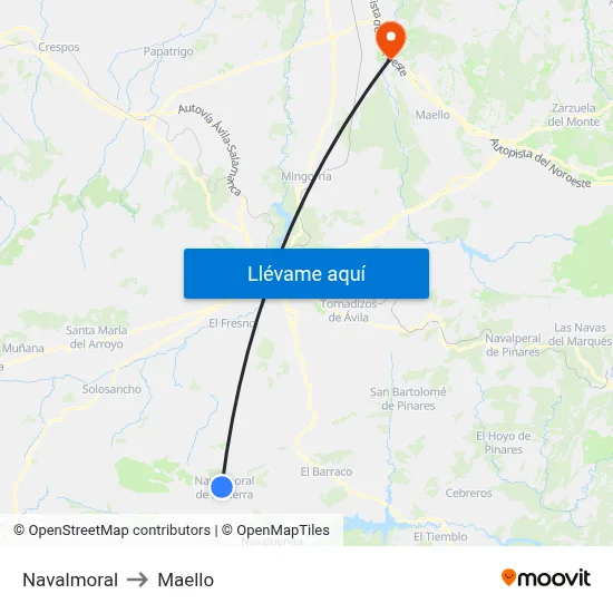 Navalmoral to Maello map