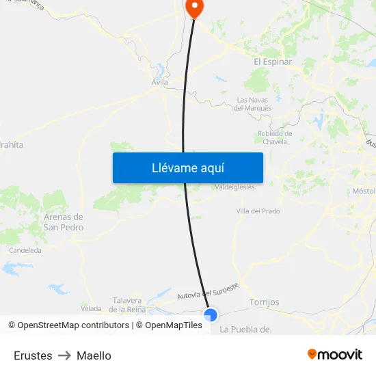 Erustes to Maello map