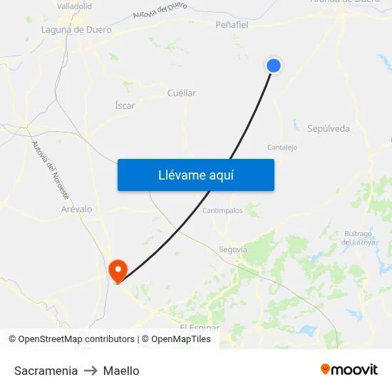 Sacramenia to Maello map
