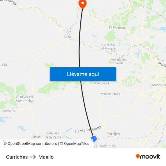 Carriches to Maello map