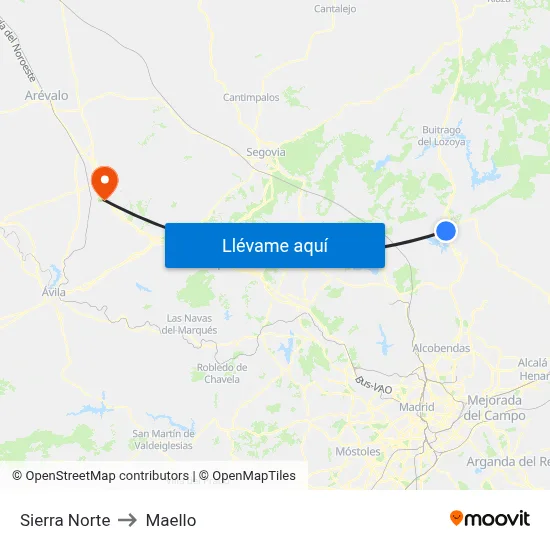 Sierra Norte to Maello map