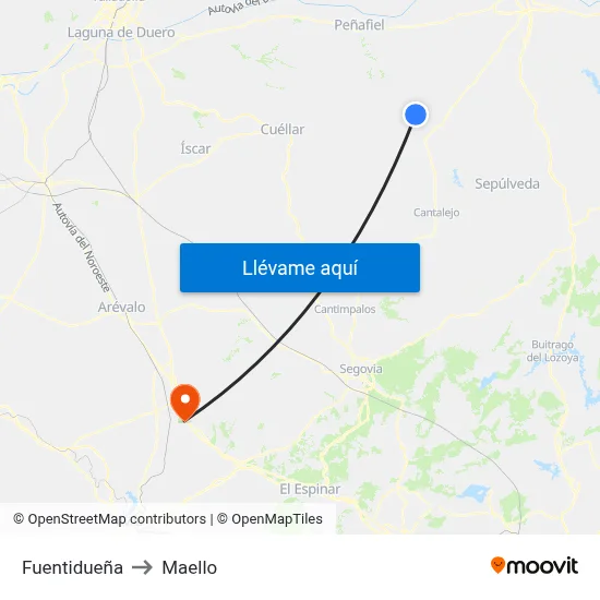 Fuentidueña to Maello map