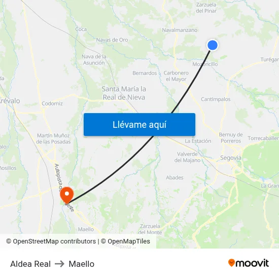 Aldea Real to Maello map